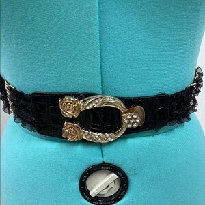 Black and Gold Lace Belt with Ornate Buckle NWOT